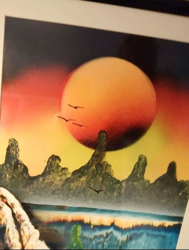 Cuadro de amanecer montaña y mar