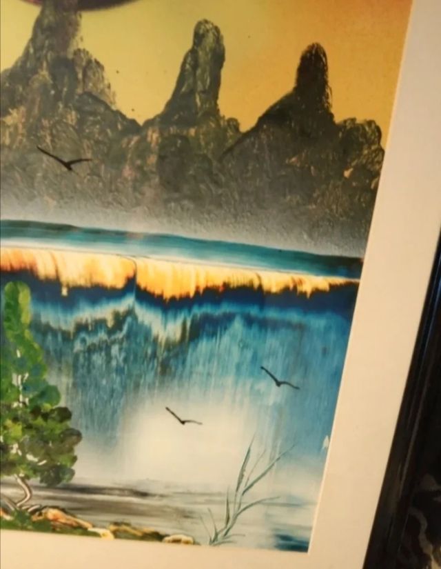 Cuadro de amanecer montaña y mar