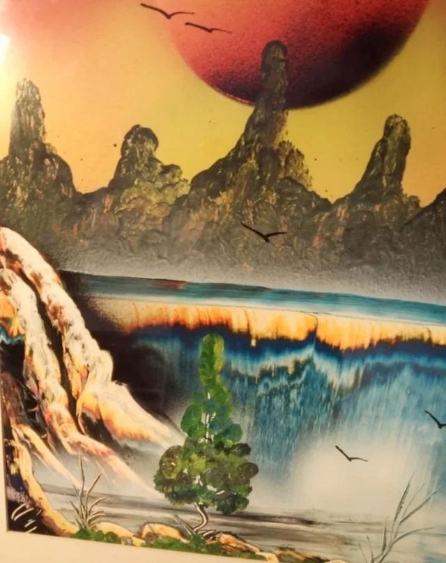 Cuadro de amanecer montaña y mar