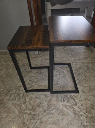Juego de 2 mesas auxiliares madera y metal