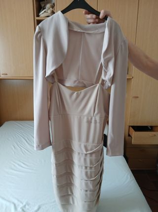 Abito donna beige con coprispalle