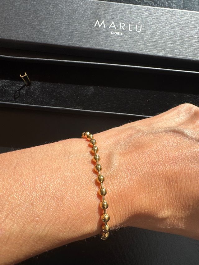 Pulsera Acero Bolas Doradas
