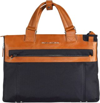 Maletín Piquadro Cuero y Lona Azul