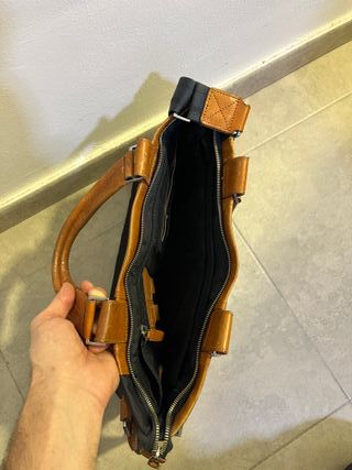 Maletín Piquadro Cuero y Lona Azul