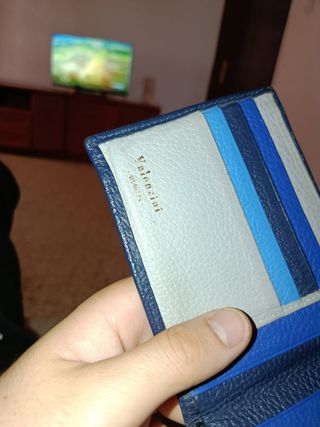 Cartera Valoncini Piel Azul y Blanca
