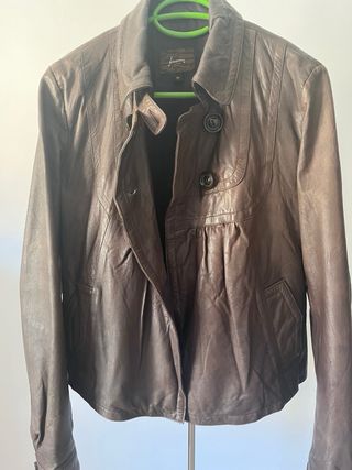 Cazadora de piel tela color marrón talla M