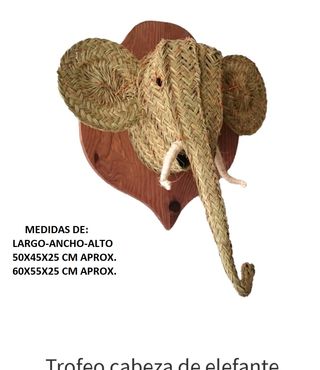Cabeza de elefante de esparto artesanal