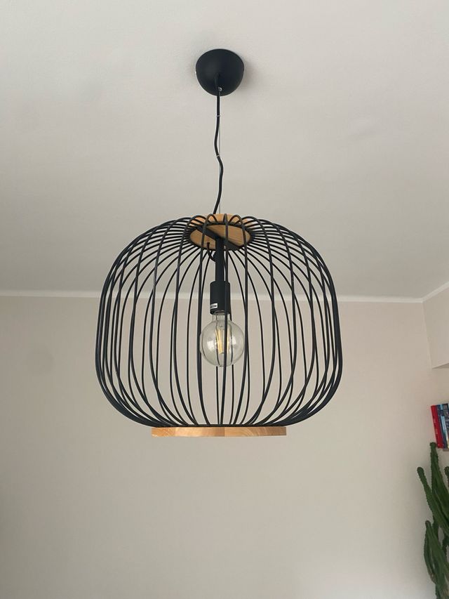 Lámpara de techo Colgante Redonda Negra y Madera