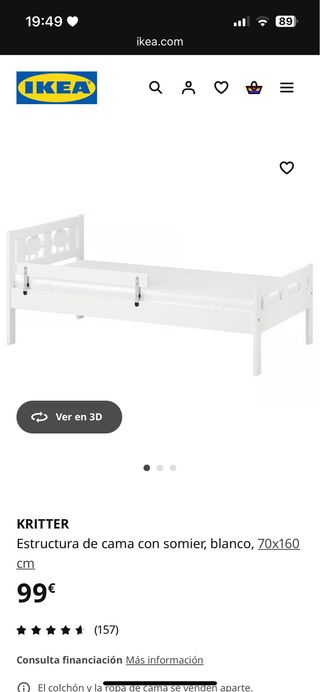 Cama infantil IKEA KRITTER blanca 70x160