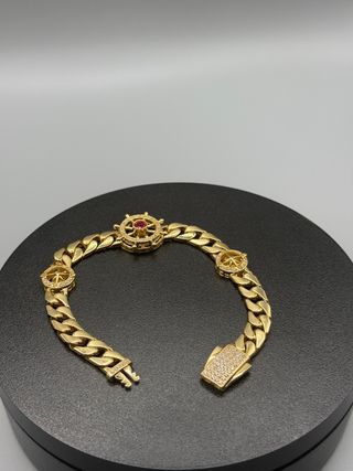 Ref12 Pulsera cubana de timon de oro de 18k