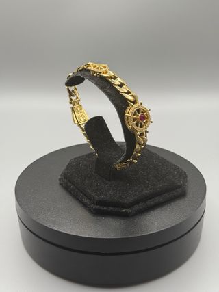 Ref12 Pulsera cubana de timon de oro de 18k