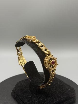 Ref12 Pulsera cubana de timon de oro de 18k