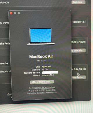MacBook Air M1 1TB 16GB RAM Plata