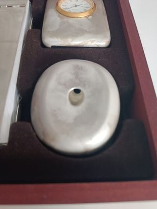 Antiguo juego de escritorio madera y metal