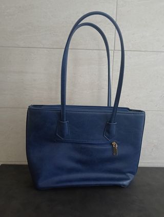 Borsa blu con fiocco dorato