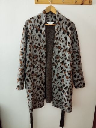 Chaqueta Abrigo Animal Print Gris Marrón