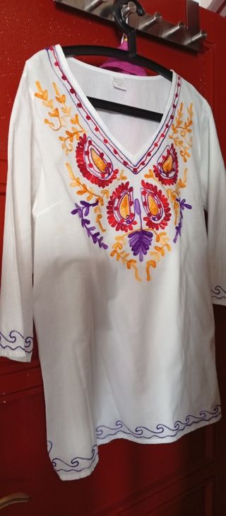 Camisa India Algodón Bordada