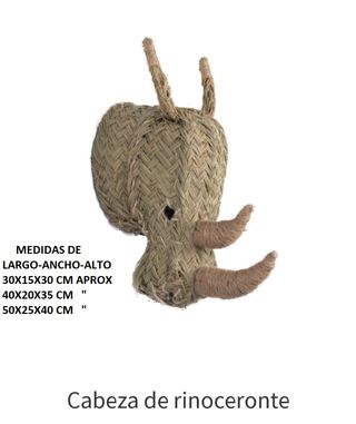 Cabeza de rinoceronte de esparto artesanal