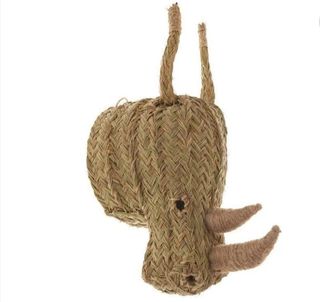 Cabeza de rinoceronte de esparto artesanal