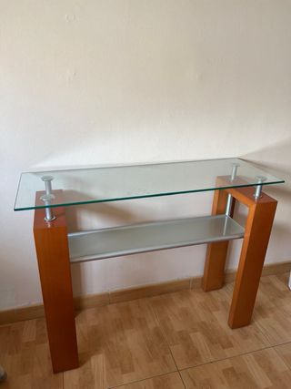 Mesa recibidor madera y cristal