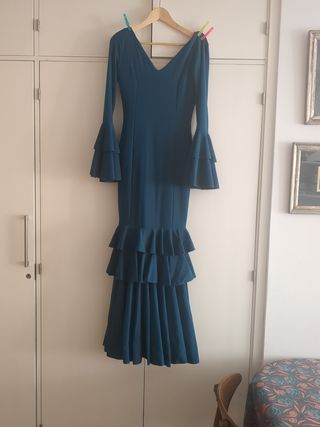 Traje Flamenca Lycra Azul Petróleo