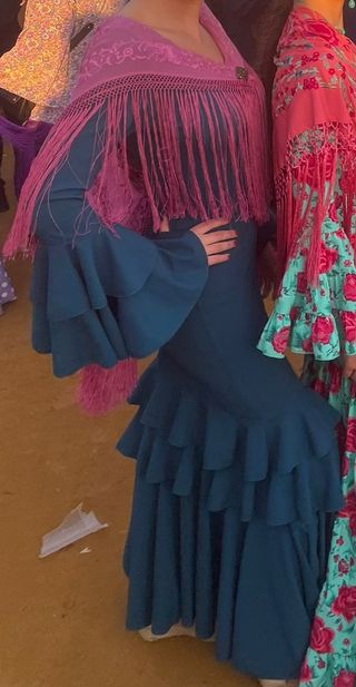 Traje Flamenca Lycra Azul Petróleo