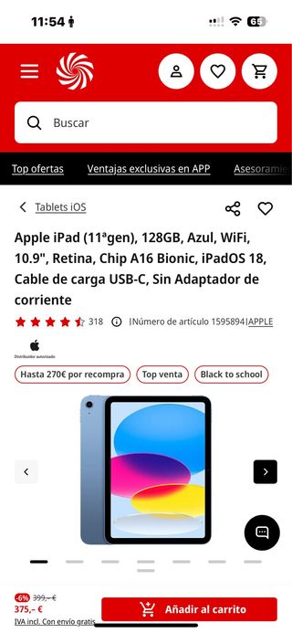 Apple iPad 10ª gen 128GB Azul WiFi