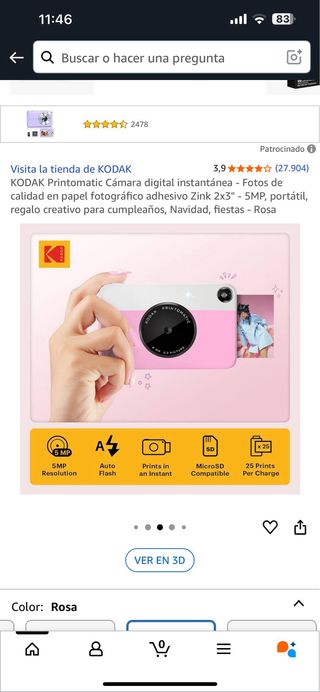 Cámara Instantánea Kodak Printomatic Rosa