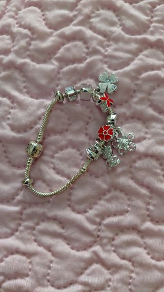 Pulsera estilo Pandora Plata y Rojo