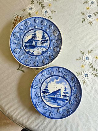 Conjunto de 2 platos decorativos azules