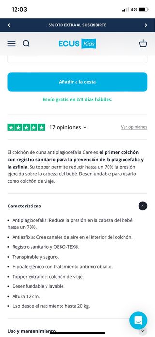Colchón Cuna Ecus Care