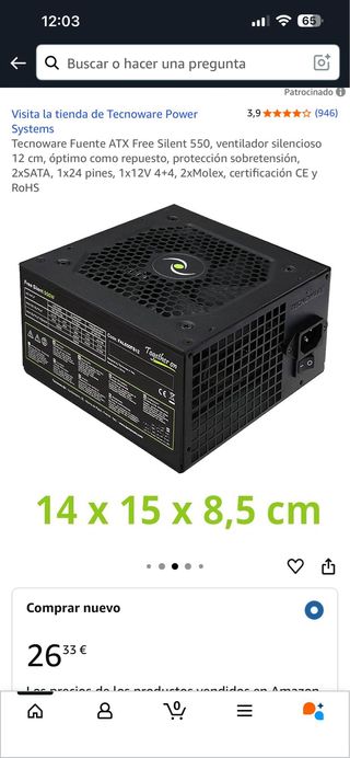 Tecnoware Fuente ATX Free Silent 550