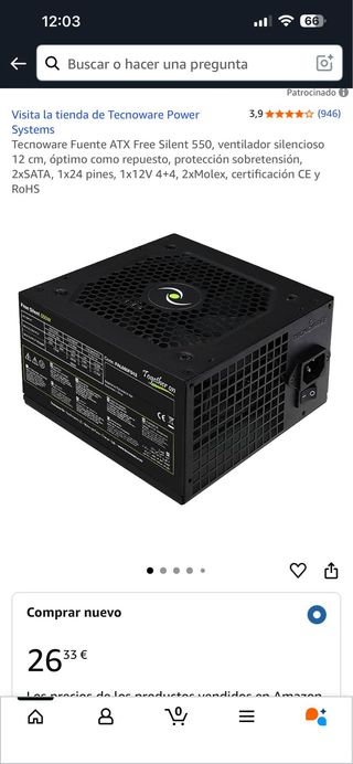 Tecnoware Fuente ATX Free Silent 550