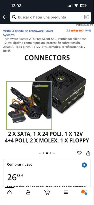 Tecnoware Fuente ATX Free Silent 550
