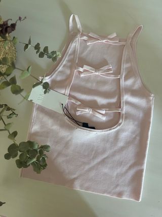 Top Zara Punto Rosa Lazos T/M