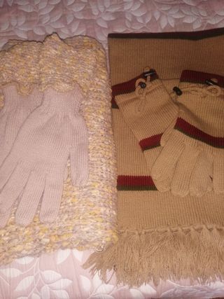 Conjunto bufanda y guantes de lana.2 Juegos 
