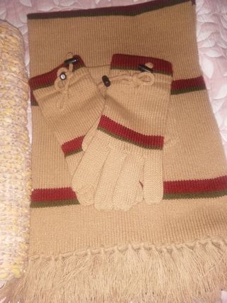 Conjunto bufanda y guantes de lana.2 Juegos 