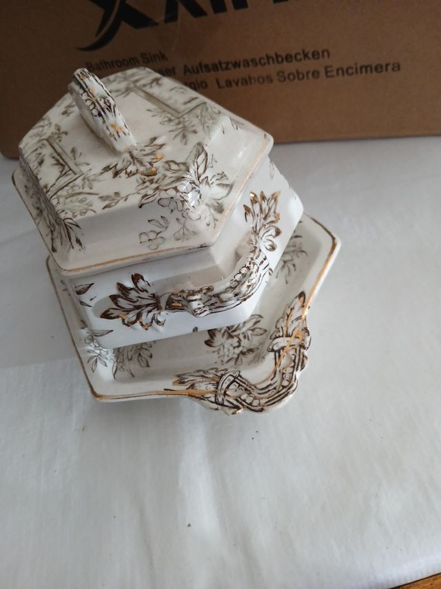 Zuppiera inglese antica con piatto