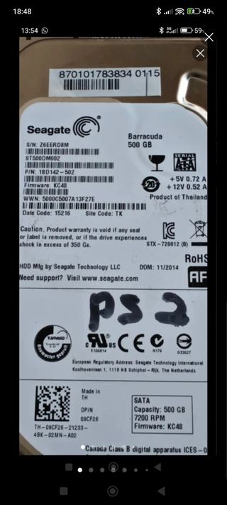 Disco Duro Seagate 500GB para PS2 LEER