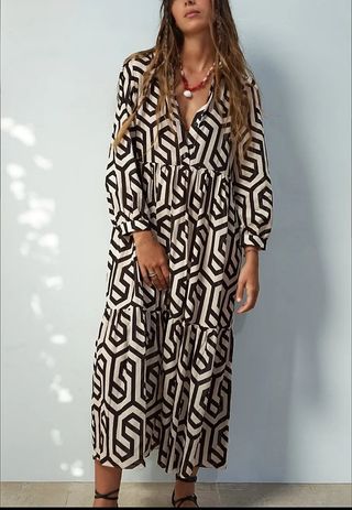 Vestido Zara Geométrico Beige y Negro