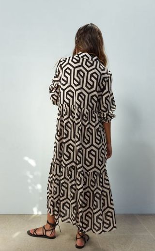 Vestido Zara Geométrico Beige y Negro