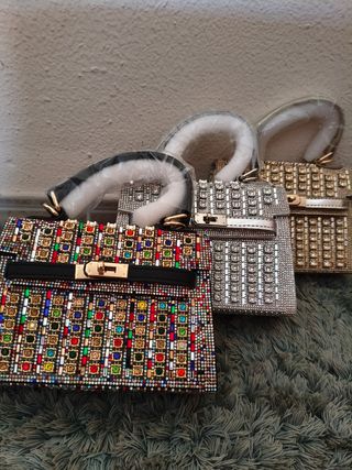 Bolso de fiesta pedrería multicolor y plata
