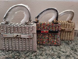 Bolso de fiesta pedrería multicolor y plata