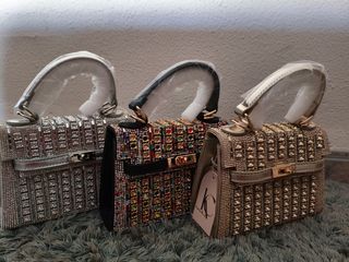 Bolso de fiesta pedrería multicolor y plata