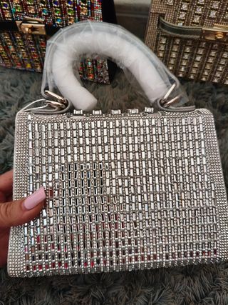 Bolso de fiesta pedrería multicolor y plata