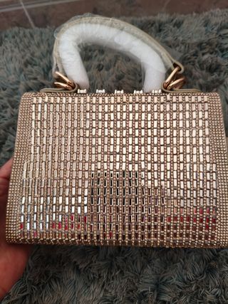 Bolso de fiesta pedrería multicolor y plata
