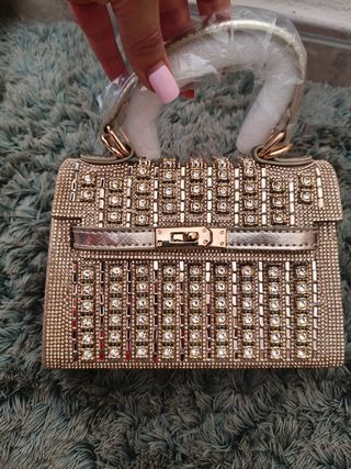 Bolso de fiesta pedrería multicolor y plata