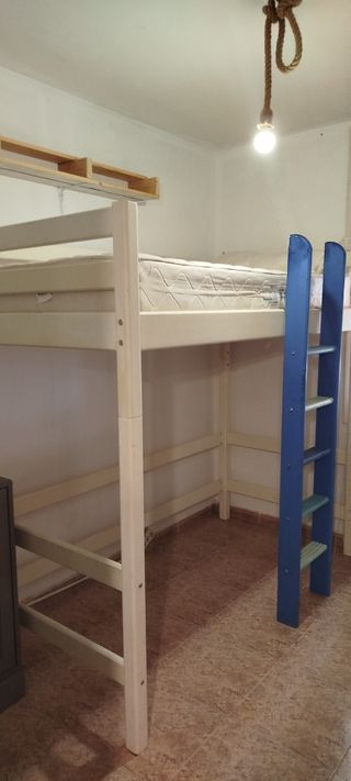 Cama alta 90cm madera y azul