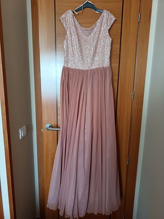 Vestido de fiesta lentejuelas color rosa empolvado