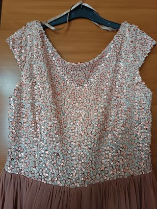 Vestido de fiesta lentejuelas color rosa empolvado